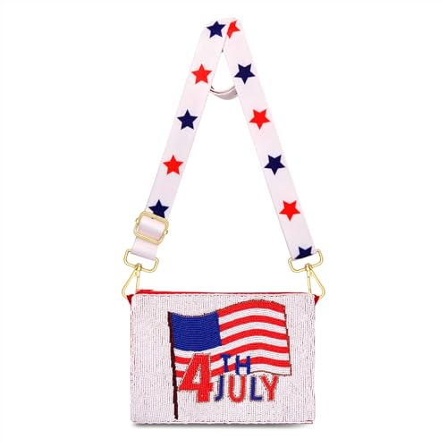 Image of 4th of July Purse for Women Sequin Beaded USA Star Purse American Flag Crossbody Shoulder Bag 4th of July Outfits