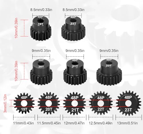 OGRC 48DP 19T 20T 21T 22T 23T Pinion Gear 3.175mm (1/8-Inch) Shaft Pinion Gear for 1/10 RC Brushless Brush Motor Gear