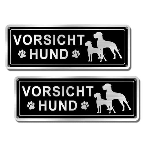SINMAO 2 Stück Warnung vor dem Hund Schilder Metall Alu Lustig 25x9cm Klein Vorsicht Hund Schild | Warnschild Hund | Hundeschilder Warnung