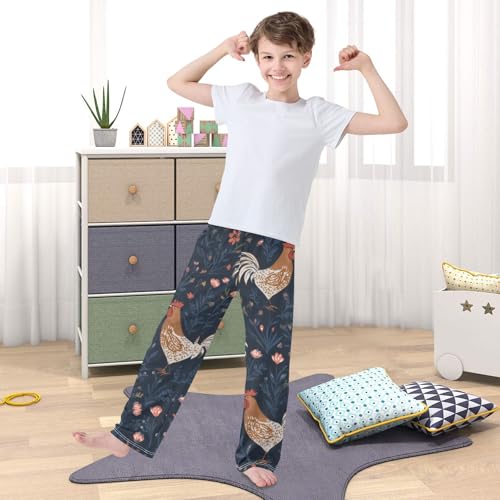 ZZXXB Retro Rooster Flowers Boys Long Pants Soft Trousers Elastic Waist Kids Lounge Bottoms with Pockets S-XL 5