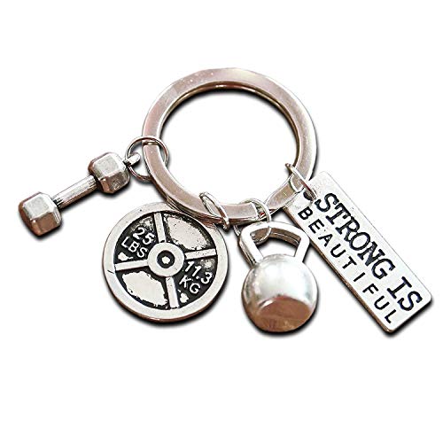 Preisvergleich Produktbild Silver Knight Strong is Beautiful Motivierender Gym Schlüsselanhänger Hantel Gewicht Kettlebell Geschenktasche