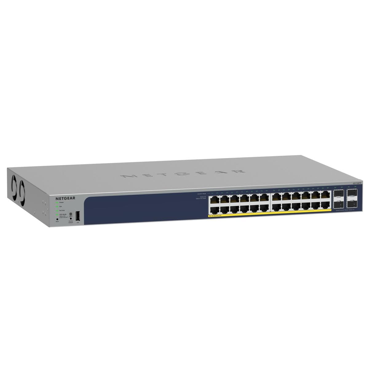 NETGEAR 28-Port PoE Gigabit Ethernet Smart Switch (GS728TP): Managed, optionales Insight-Cloud-Management, 24 PoE+ bei 190 W, 4 1G SFP, Desktop- oder Rack-Befestigung