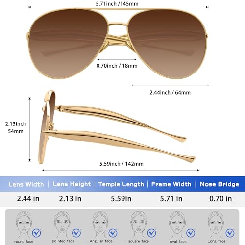 Trendy Oversized Aviator Sunglasses Women Men, 70s Retro Pilot Shield Big Frame Eyewear Sun Glasses4