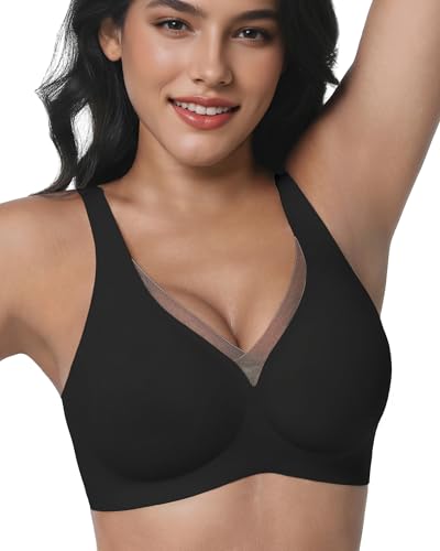 Image of Vinfact Deep V Mesh Bras for Women No Underwire Buttery Soft Wireless Bras Lightly Support Seamless Bralettes