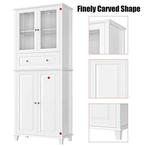 Facbotall 76'' Kitchen Pantry Storage Cabinet, Pantry Cabinet, Freestanding Kitchen Cupboard With Large Drawer, Doors, And Adjustable Shelves For Dining Room, Living Room, Laundry, White #TOP7