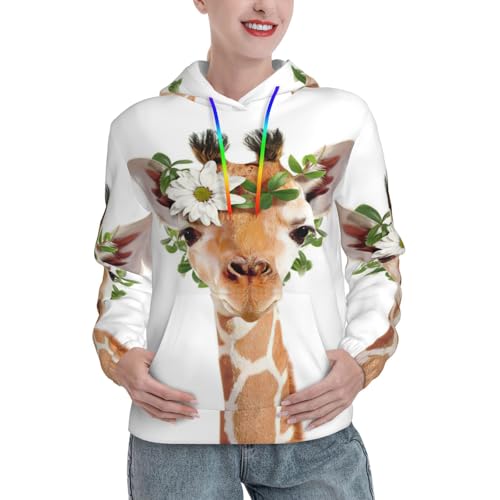 Sweat à capuche imprimé girafe EdWal pour femme avec poche pull ajusté quotidien