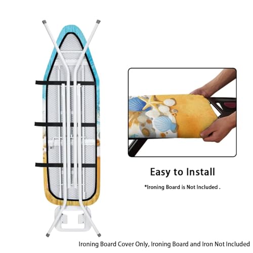 Image of Ironing Board Cover - Standard Size 15x54 Ironing Board Covers with Shells Starfish Pattern, Elastic Edge Stain Resistant