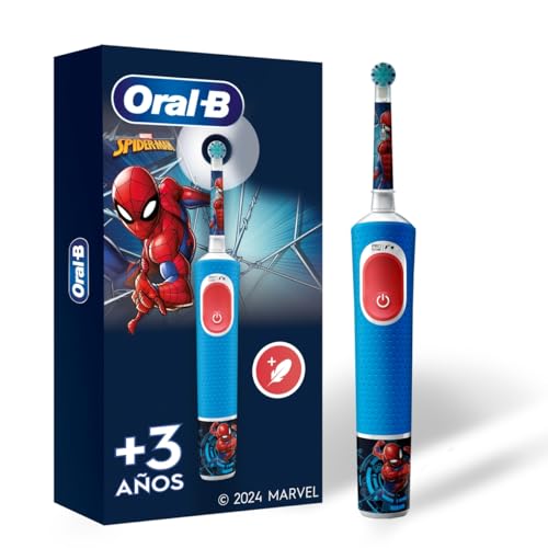 Oral B Brosse à dents électrique pour enfant avec 1 pièce de rechange Motif Spiderman avec minuteur, tête ronde et poignée ergonomique