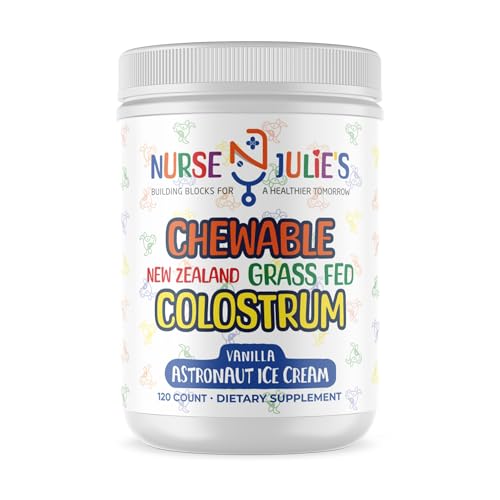 Nurse Julie's Chewable Colostrum for Kids, 120 Count - Easy-to-Chew Children's Tablet for Daily Immune & Gut Support, Grassfed New Zealand Colostrum Pills for Children, No Additives, 2 Month Supply