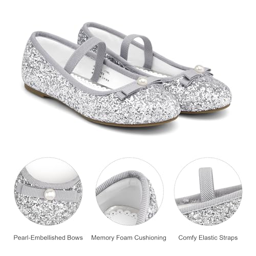 Stelle Girls Glitter Dress Shoes Flower Wedding Mary Jane Ballet Flats with Strap Toddler/Little/Big Kids3