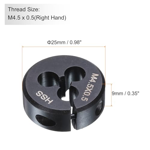 QUARKZMAN Verstellbare Schneideisen M4,5x0,5x25,4mm, Rechtshänder Gewindeschneideisen, Schwarz