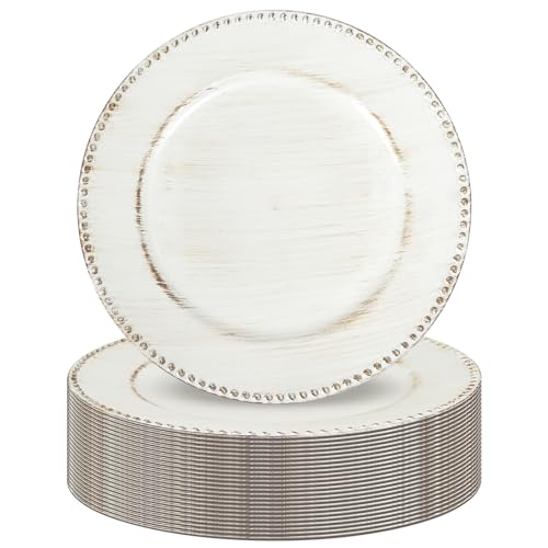 YJYQHYX 13" Vintage White Charger Plates 24 Pack Charger Plates Bulk by YJYQHYX - Used condition - US$41.19