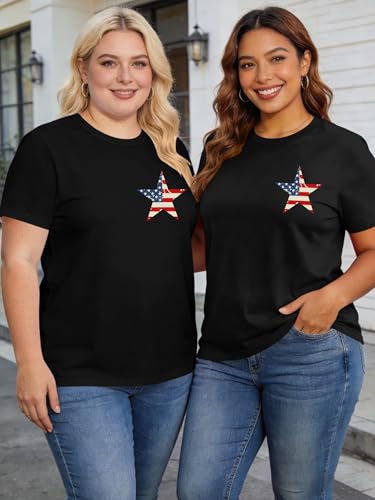 Image of Ithalt Patriotic Plus Size Shirts for Women 250th Anniversary USA Shirts American Flag Tshirt USA Short Sleeve Tops