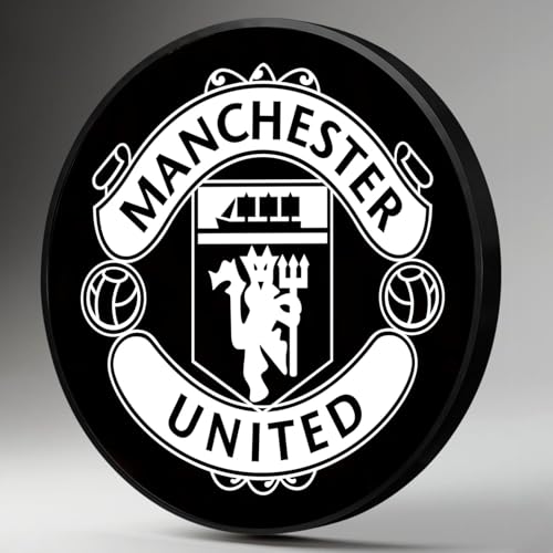 Image of PAINTINGMANTRA Manchester United Club Night Wall Lamp Painting with Premium Aluminium Metal Frame, Football Team Round Wall Painting with Warm White Night Lamp for Home & Office Decor (18x18 Inches)