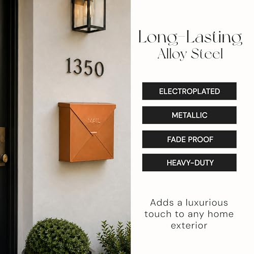 Image of NACH Mailboxes for Outside Wall Mount, 10 x 10 x 4 inch Antique Copper Mail Boxes for House Outside, Waterproof Mailboxes for Outside - Chicago Style Mail Box