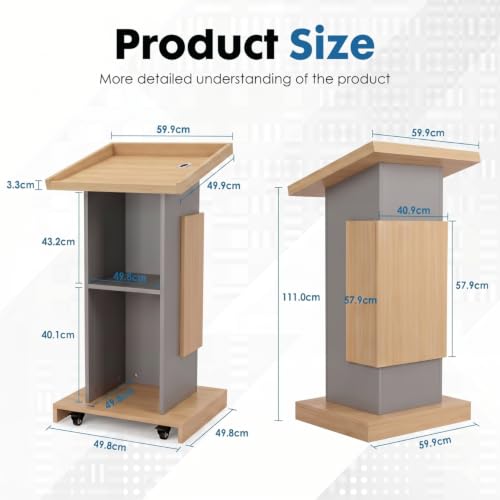 Image of TEKAVO Drako Podium Lectern for Classroom, Auditorium, Office, Church & School | Sleek & Modern Lecture Stand | Ideal for Presentations, Speeches & Events, Mic /Portable Mobile Office Conference.