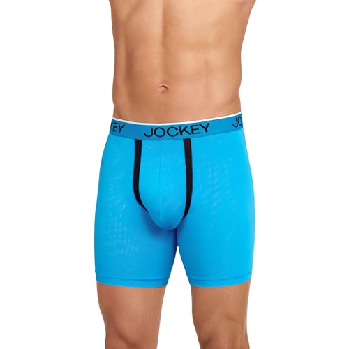Jockey Men's Underwear Chafe Proof Pouch Microfiber 6" Boxer Brief - 3 Pack, Aqua/Grey/Blue, S2