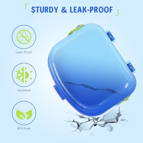 Image of Supvox Kids Lunch Box - Bento Box with 4 Compartments 1300 ML ABS and Steam Heating Compatible with School Tiffin Box for Boys Girls Leak Proof Portable Food Container (Blue)