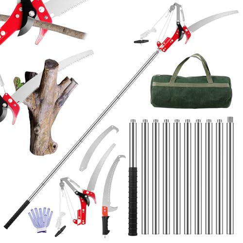 Tree Loppers Long Reach Telescopic, 82-402cm Long Reach Pruner with Extendable Handle & 33cm Saw, Lightweight Telescopic Tree Pruner Branch Cutters, for Yard Patios Garden Trees Branches Cutting