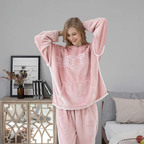 De Las Mujeres Invierno Otoño Encapuchado Capucha Colocar Dos Piezas Capucha Camisa De Dormir Coloca
