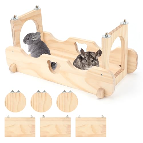 Rypet Wood Chinchilla Suspension Bridge, Pine Wood Chinchillas Ledges Set and Cage Platform, Small Animals Habitat Toy Chinchillas Cage Accessories Chinchilla Hideout for Sugar Gliders Rats Squirrel