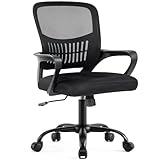 DUMOS Home Office Desk Chair - Ergonomic Mid Back with Lumbar Support & Rocking Mode, Height Adjustable with Fixed Armrest, for Conference, Computer, Meeting Room, 360° Swivel, Adults, Black