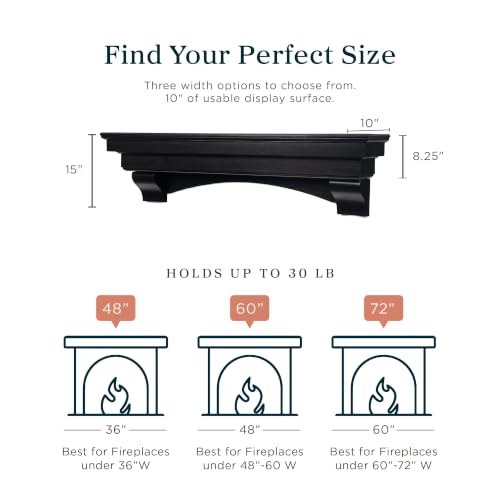 Image of MANTELSDIRECT Salem Wood Mantel Shelf with Arched Corbels - Espresso 48 Inch | Wooden Rustic Wall Mounted Shelf from Pine Wood - Perfect for Fireplaces, TVs & Decor