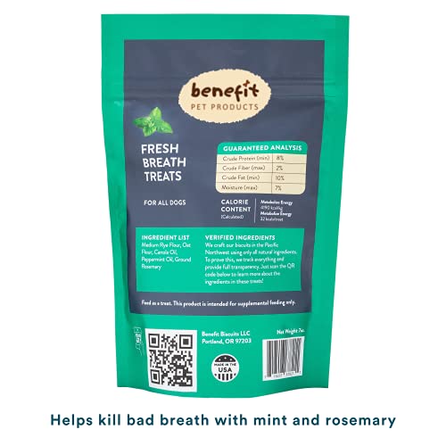 Benefit Biscuits, All Natural Dog Treats, Certified Vegan, Non GMO, Wheat Free, Healthy Dog Biscuits, Made in USA (Mint, Regular Bag, 7oz) Benefit Biscuits, All Natural Dog Treats, Certified Vegan, Non GMO, Wheat Free, Healthy Dog Biscuits, Made in USA (Mint, Regular Bag, 7oz)