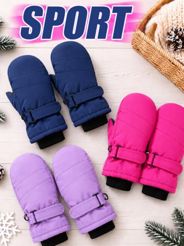 Image of Newcotte 6 Pairs Winter Ski Mittens Kids Waterproof Warm Snow Gloves for Boys Girls Cold Weather Outdoor Activities
