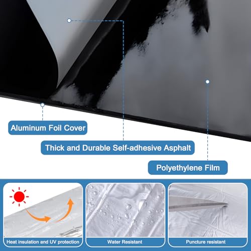Image of Flashing Roll Tape Asphalt Membrane, 6 inches X 32 Feet 60Mil Thick Waterproof Asphalt Patch Seal Tape Roll, Self-Adhesive Roof Sealant, Asphalt Repair for Door Roof Window Gutter Outdoor （2 Rolls)