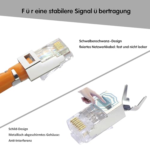 5. Bild von VCELINK 2. Gen. Netzwerkstecker Cat7 Cat6A Pass Through RJ45 Stecker für Verlegekabel Geschirmt mit Einfädelhilfe und Knickschutz 10 Stück, Switch/TV / PS4 / ADSL/Modem/TV Box/Router/PC