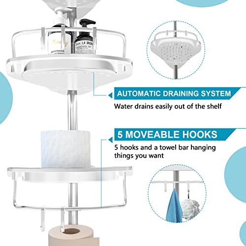 Dyn Ptah Rustproof Shower Caddy Corner, 5-Tier Shelves With Tension Pole, Adjustble Tall Shower Caddy Stand,56 To 116 Inch, White #TOP4