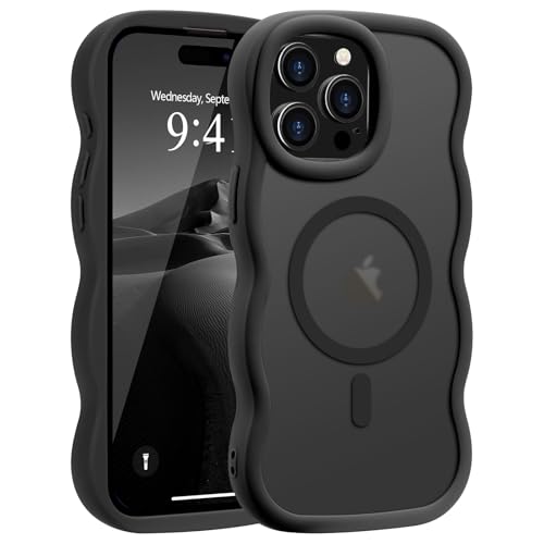 Pepmune for iPhone 15 Pro Max Case, Curly Wavy Frame Hard Translucent Matte Clear Back Cover for...