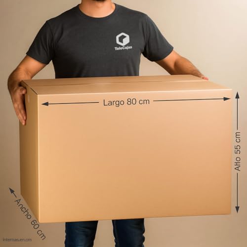 TELECAJAS | 80x60x55 cm - Cajas Gigante de Cartón Mudanza Baul Grande - Medio Palet | Ideal para Envío y Guardar Objetos Voluminosos Anónimas, Doble Pared Reforzada | Pack de 2 cajas - imagen 2
