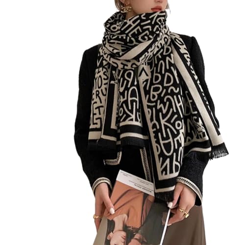 Lehourmast Schals Tücher Halstuch Scarf Damen Schal OneSize Buchstaben-Schwarz