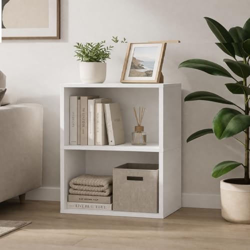 Image of 2 Cube Shelf, 3 Tier Bookshelf Small Bookcase, 2 Cube Storage Organizer, Wooden Book Shelf for Bedroom, Small Bookshelf for Living Room and Office