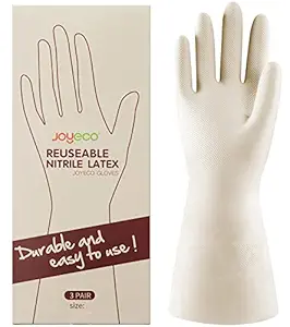 JOYECO Rubber Gloves Nitrile Latex Reusable Kitchen Gloves for Cooking Dishwashing Cleaning (Pack - 3, Small)
