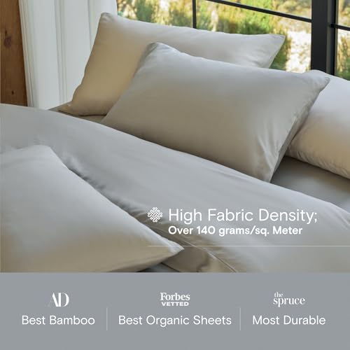 Image of DOZ Sheet Set, 100% Viscose derived from Bamboo, Organically Grown, Buttery Soft, Cooling Sheets, High GSM, Deep Pockets - 4 Piece - 2 Pillowcases 1 Fitted 1 Top Sheet (Dove, Queen)