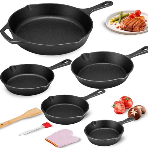 La mejor selección de Sartenes para saltear disponible en línea para comprar. 46 Sartenes de Hierro Fundido 10/14/16/20/26cm, Juego de 5 Sartenes Antiadherentes Freír con Asa, Cast-Iron Skillet con Espátula y Guantes para Freír Saltear Filete Salmón