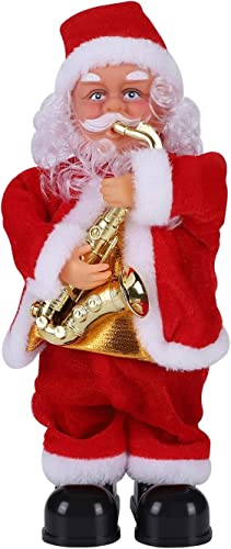 IBLUELOVER 30CM Christmas Father Santa Decor Musical Figures Electric Dancing Singing Saxophone Bells Funny Plush Father Christmas Santa Claus Indoor Xmas Home Decor