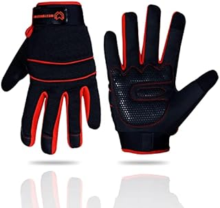 WESTWOOD FOX Mens Working Gloves Utility Workman Mechanic Gloves Touch Screen Anti slip Palm Padded Knuckles Safety Work Gloves Rigger Mechanic (L, Black)