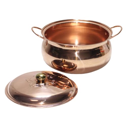 Fenteer Copper Soup Pot Copper Cooking Pot Thickened Kitchen Supply Saucepan Hot Pot with Lid for Induction Cooker Camping Restaurant, 28cm