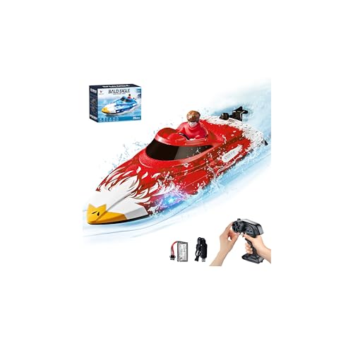 SRGBND RC Boat, Remote Control Boat for Kids, 25 KPH Fast RC Speed Boat with LED Lights for Pools & Lake, 2.4GHz Racing Speed Remote Electric Boat for Ages 8-12, Waterproof, Summer Water Toys -Red - image 1