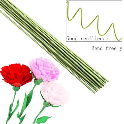 50package floral stems wire for paper flower 16 gauge green floral paper wrapped wire 16 inch artificial crafts wire wreath making supplies for wedding diy