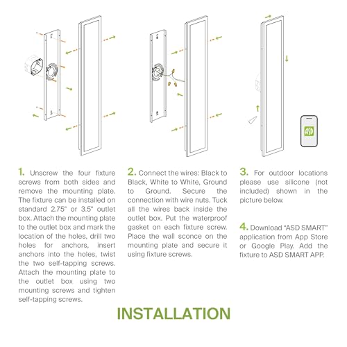 ASD LED 24" Long Wall Mount Light Fixture, Outdoor & Indoor Linear Sconce | RGBW, Smart, Waterproof, Anti-Rust, ETL Listed | 18W 1000LM 2700-6500K 100-277V | Exterior Porch Lighting | Black by ASD - Used condition - Image 9
