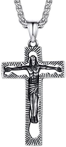 U7 Vintage INRI Jesus Cross Pendant Necklace Bracelet for Men Women, Amulet Christian Jewellery, Engrave Text Available, Adjustable Chain, Come Gift Box