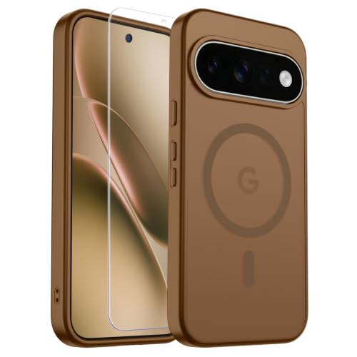Image of SUPFINE Magnetic for Google Pixel 11 Pro Case - Brown | With Screen Protector,Translucent Matte,Built-in Magnets,Military Grade Drop Protection,Shockproof Phone Cover