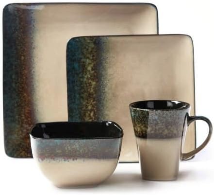 Master Cuisine Green & Teal Square Dip-Dye 16-Piece Stoneware Dinnerware Set