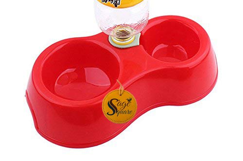 Image of Sage Square 2 in 1 Anti Slip Food Bowl with Water Bowl for Dog /Cat /Puppy /Kitten and Other Pets (Red)