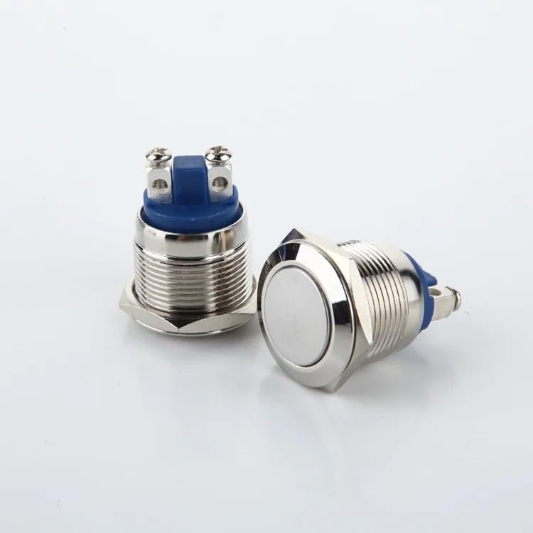 POWTAXBJGD 19mm 250V/3A IP65 Start Horn Momentary Reset DIY Car Modification Doorbell Stainless Steel Metal Push Button Switch(Flat Round)